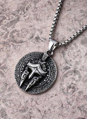 欧美复古个性潮男战士王之面具吊坠斯巴达勇士头盔项链小众毛衣链