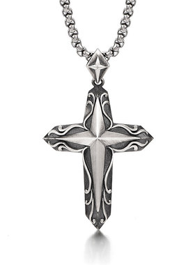 欧美风芒星十字架吊坠男生潮流项链小众设计高级做旧复古痞帅配饰