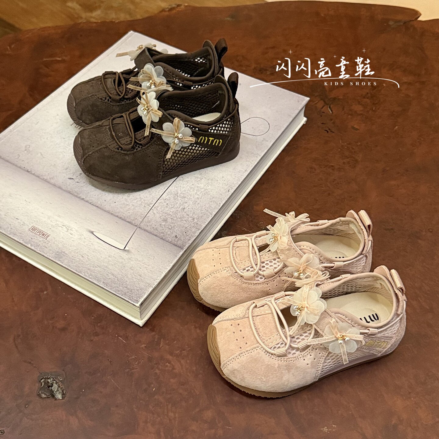 夏季女童单网阿甘鞋2026新款儿童韩版花朵运动鞋真皮休闲单鞋网鞋图片