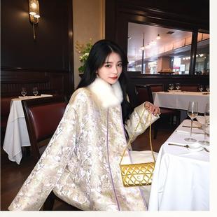 【紫玉麒麟】新中式国风玉堂麒麟提花斜襟系带羽绒服