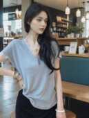 MOSS 天丝羊毛针织拼接蕾丝花边T恤女 薄款 月光手信 夏季