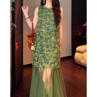 三吉黑花【拾光】国风新中式段染钉珠绣连衣裙子2025新款夏日绝美