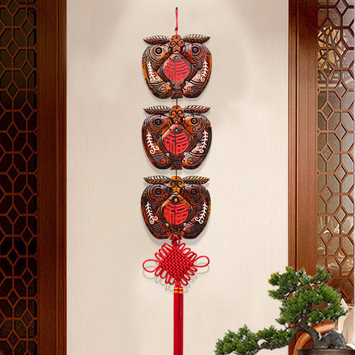 富贵平安符壁饰 福字苹果鱼形中国结家居饰品 木雕墙饰工艺品礼品 - 封面