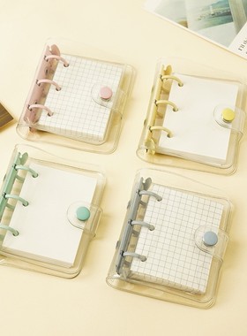 3孔迷你可爱PVC透明活页本外壳便携活页100g道林纸手账本8*10*2cm