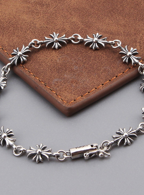 s925纯银饰复古宫廷简约朋克风十字架手链男女日韩潮人百搭脚链