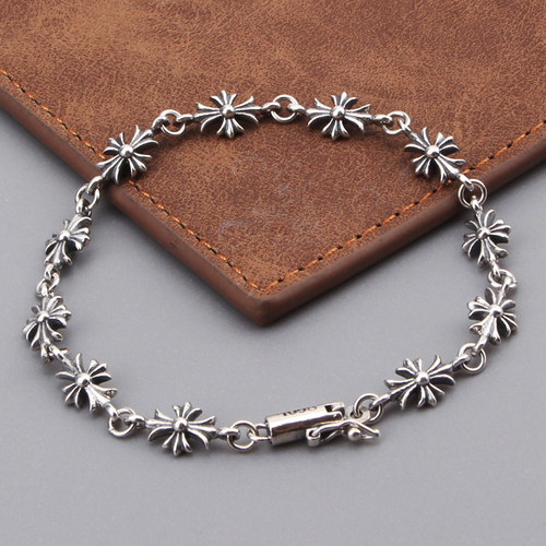 s925纯银复古朋克风十字架手链