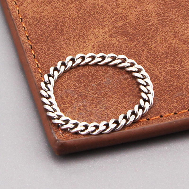 s925纯银简约光面链身素链戒指日韩复古个性大众小清新女戒指男潮