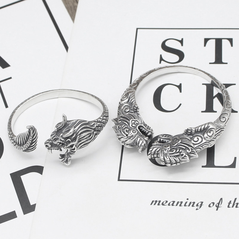 s925纯银中国龙貔貅手镯复古个性国潮男女创意时尚手环包邮双十一