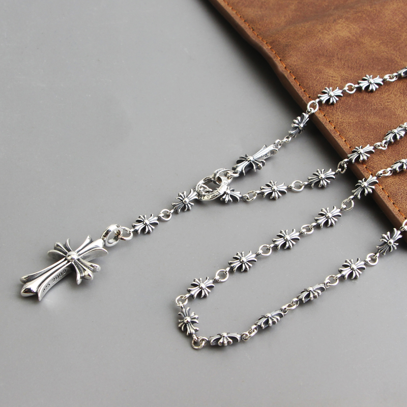 925纯银可调节伸缩十字架毛衣链