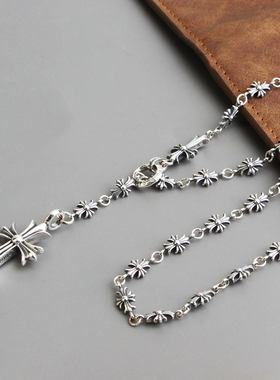 925纯银可调节伸缩十字架毛衣链