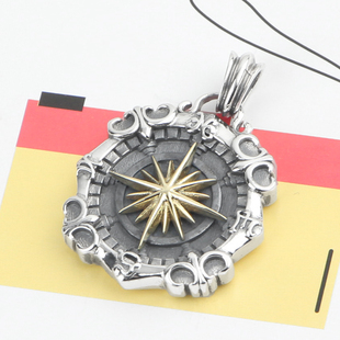 s925纯银点金太阳光芒船锚童军花吊坠复古秋冬新款潮圆牌男女项坠