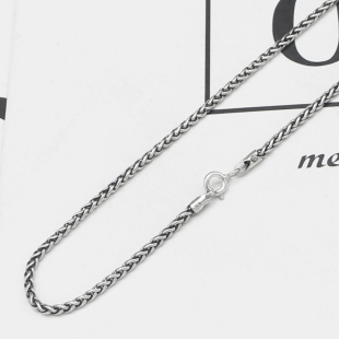 2mm百搭颈链 细款 秋冬 简约个性 s925纯银复古麻绳马鞭项链男女时尚