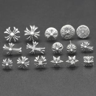 s925纯银镶钻十字花六芒星耳钉男女日韩气质百搭ins冷淡风耳饰潮