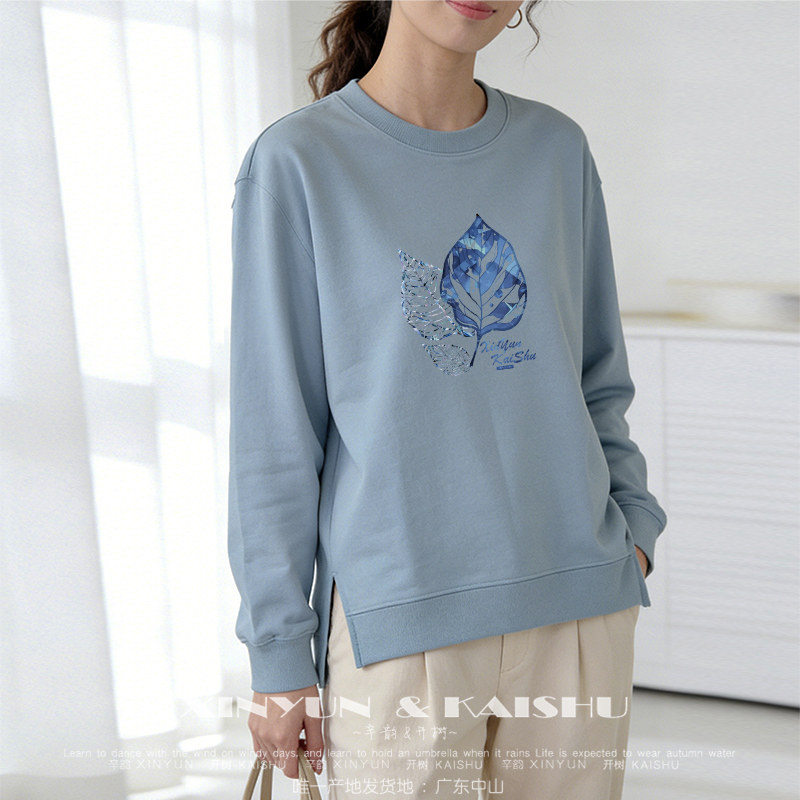 高级纯棉卫衣女圆领中年妈妈宽松下摆开叉薄款春秋冬季加绒打底衫,女装/女士精品,卫衣/绒衫,淘宝优惠券,粉丝福利购,淘宝优惠卷