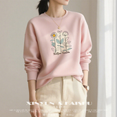 加绒打底衫 减龄洋气全棉长袖 春秋休闲纯棉圆领卫衣女宽松冬季 内搭