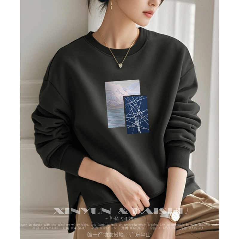 轻奢纯棉圆领卫衣女春秋长袖