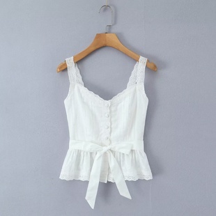 高腰百褶短裙两件套 蕾丝V领上衣 法式 温柔风绑带收腰显瘦套装