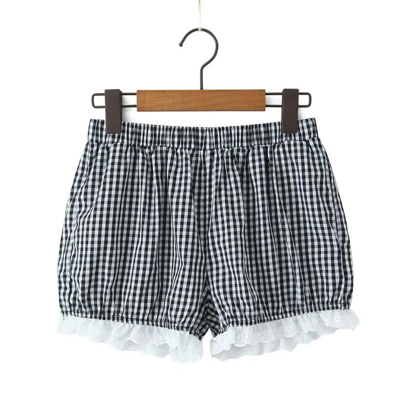 格纹蕾丝花边南瓜裤女 甜美风宽松外穿居家安全裤防走光打底短裤,女装/女士精品,短裤,淘宝优惠券,粉丝福利购,淘宝优惠卷