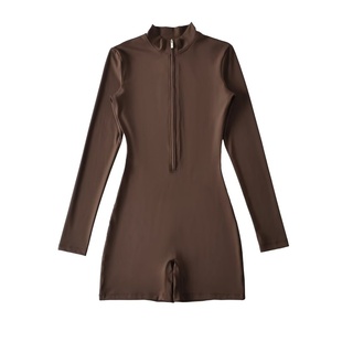 弹力短款 修身 连身衣运动内搭外穿连体上衣 连体衣 半拉链高领长袖