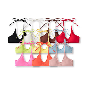 夏季ins网红风格不规则细肩带挂脖打结设计收腰短款可拆胸垫背心