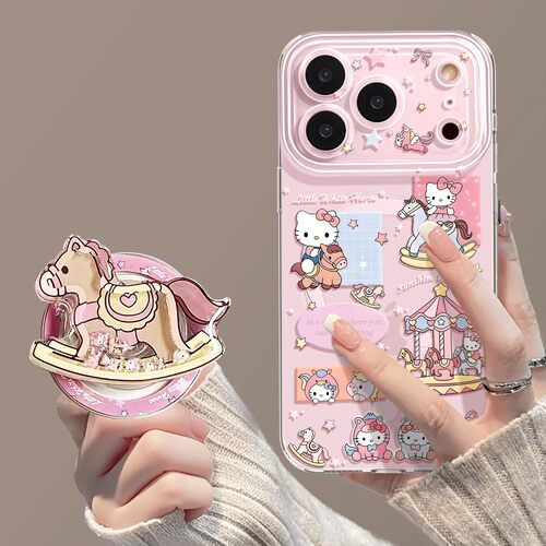 日本DEMIU适用苹果18promax手机壳新年iphone17小马16带支架磁吸17promax超可爱pro全包max14透明软壳17pro套