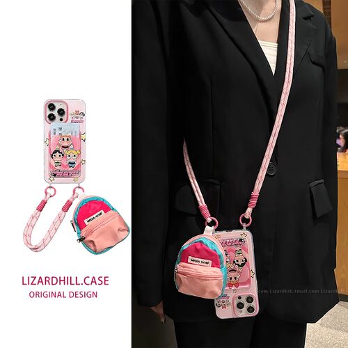 日本DEMIU可爱飞天小女警适用苹果iPhone 18手机壳17pro斜挎16iphone15女14小众13pro防摔零钱卡包背带斜跨