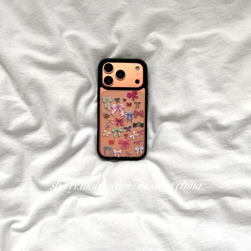 日本DEMIU黑边透明彩色蝴蝶结适用于苹果17ProMax手机壳iPhone16Pro小众少女心15简约14小清新卡通