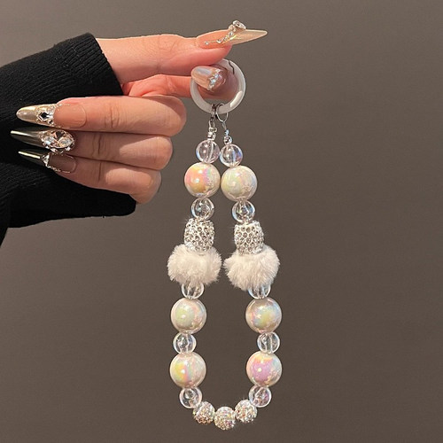 日本PAREO DOLL满钻圆珠毛绒手提链条挂绳手链便携手机链挂手腕