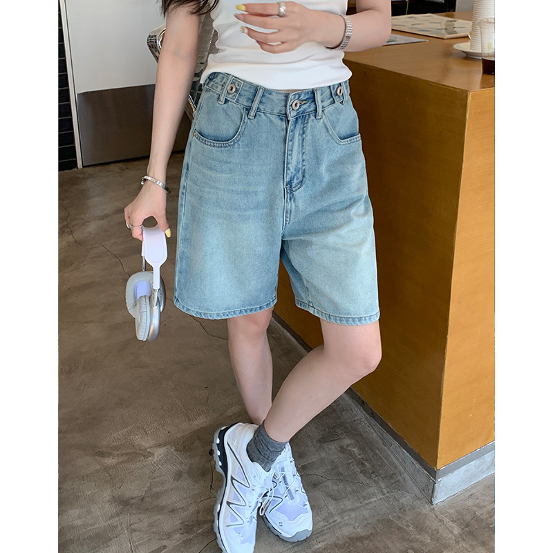 阿一 王炸裤型 丹宁水洗牛仔短裤女夏季直筒中裤美式复古五分裤