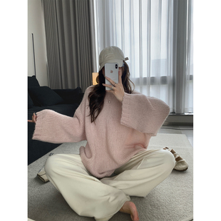 阿一 松弛慵懒 绵羊毛卷边领毛衣女秋冬大袖口宽松大版上衣针织衫