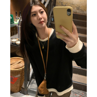 阿一 进口机织高支绵羊毛针织衫女秋季假两件内搭打底衫上衣毛衣