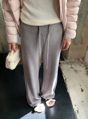 阿一 御寒发热双面暖绒塑形感微喇休闲裤女冬季灰色糯米阔腿裤子