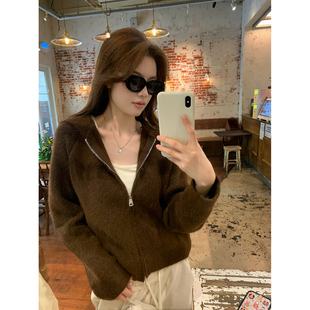 阿一 Cozy松绒系 毛茸茸连帽拉链毛衣外套女秋冬宽松保暖针织开衫