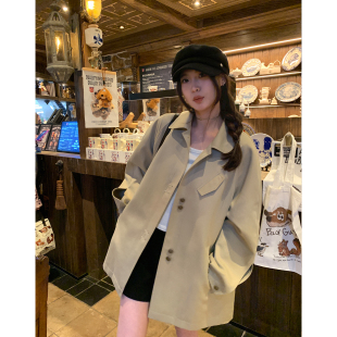 阿一 历久弥新短款风衣外套女秋季新款浅卡其设计款小个子英伦风