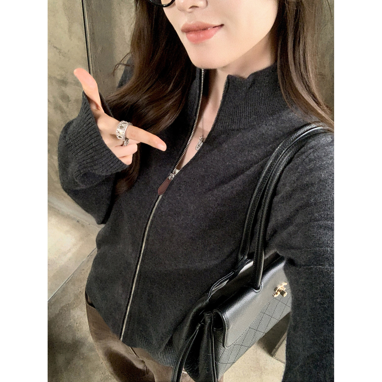 阿一 miu系开衫 100绵羊毛皮牌针织开衫女秋季简约休闲上衣