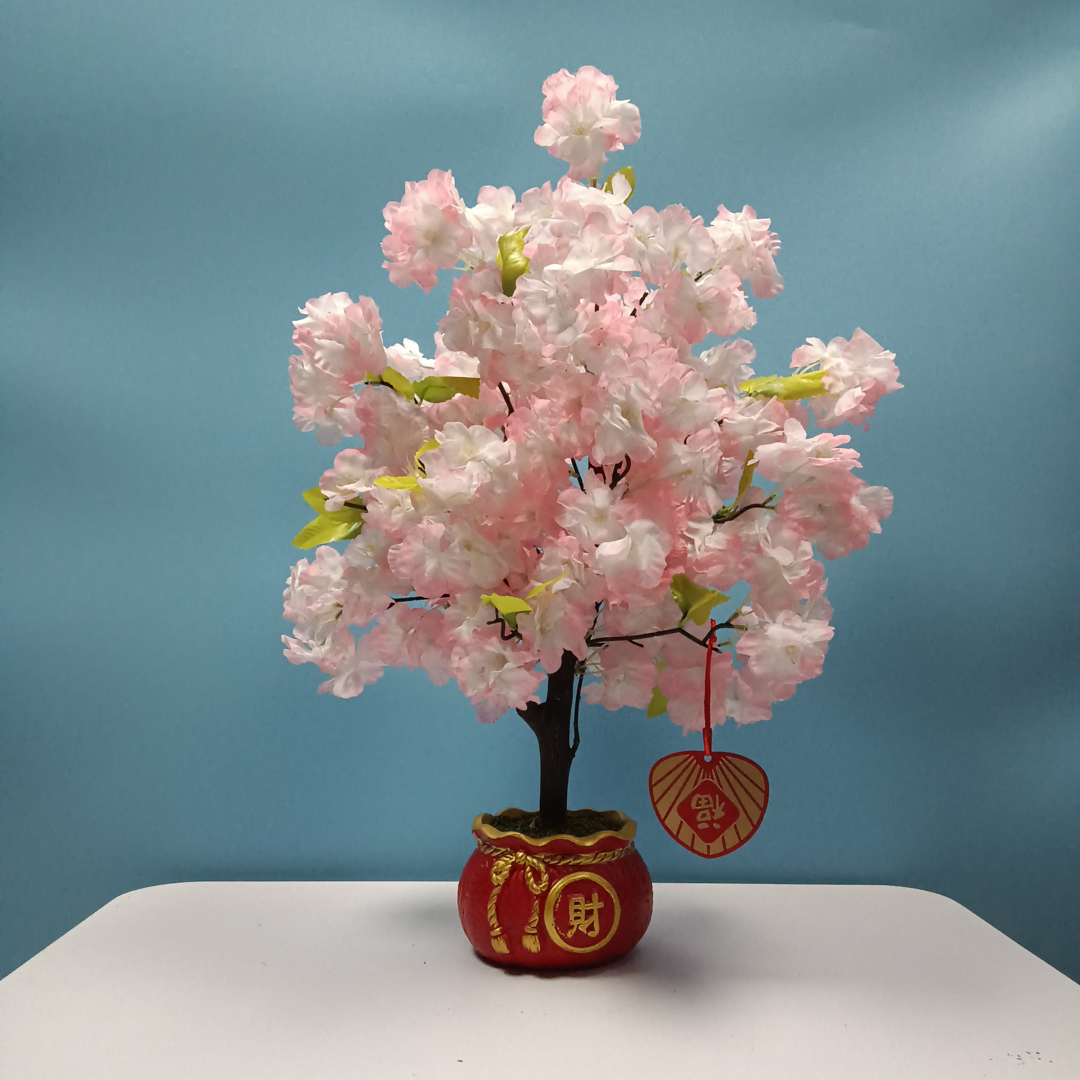 仿真小樱花树餐桌花粉色白色桌面植物摆件婚礼装饰盆景客厅定制花