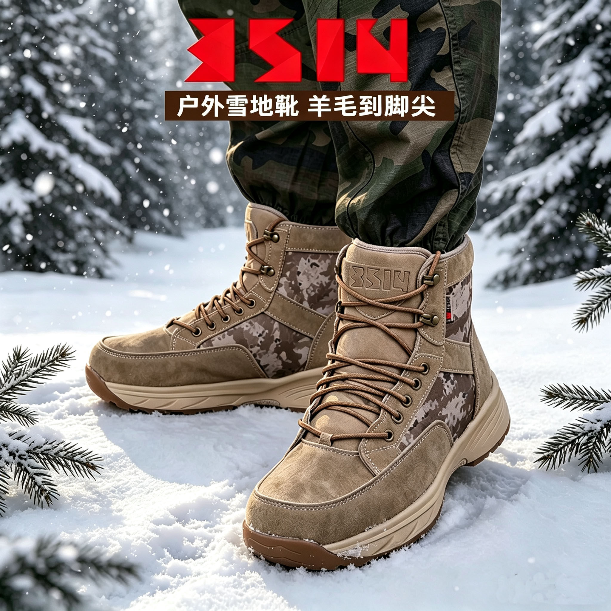 3514皮毛一体防水保暖雪地靴男