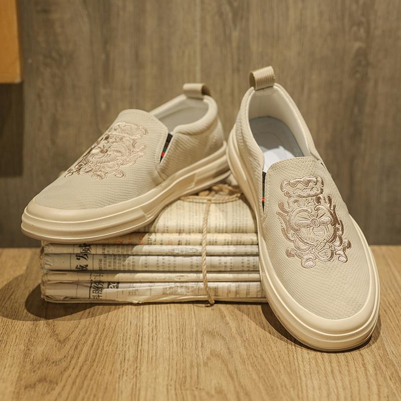 【一脚蹬】刺绣轻奢男鞋懒人布鞋