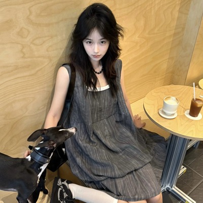 夏季miu系清冷感背心连衣裙