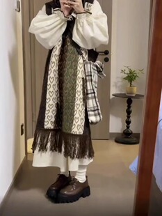 秋冬穿搭~爱心流苏针织无袖背心裙搭配中长款连衣裙套装内搭裙子