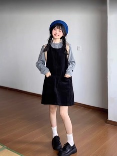 小个子搭配一整套套装裙女秋冬灯芯绒背带连衣裙子叠穿衬衫两件套