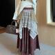 波西米亚度假风复古不规则裙子韩系设计感休闲显瘦拼接格子半身裙