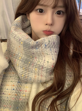 2025新款韩版格子围巾秋冬学生情侣时尚百搭保暖加厚围脖多巴胺