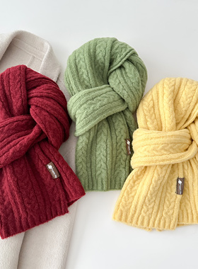 含羊毛麻花纯色围巾女2025年冬季新款韩系氛围感情侣保暖护颈围脖