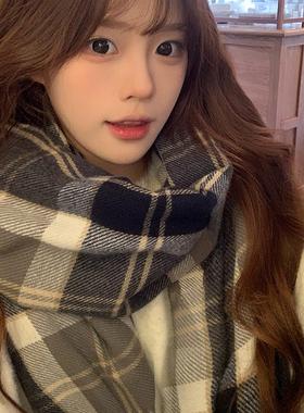 2025新款格子围巾冬季韩系氛围加厚保暖可爱学生百搭情侣围脖