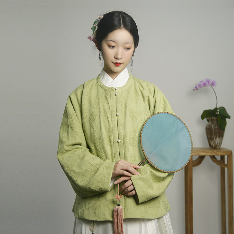 春下汉服秋冬明制圆领窄袖短款双层袄提花棉麻打底婉秋,女装/女士精品,汉服上装,淘宝优惠券,粉丝福利购,淘宝优惠卷