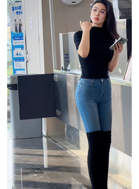 高腰修身显瘦小个子牛仔裤女