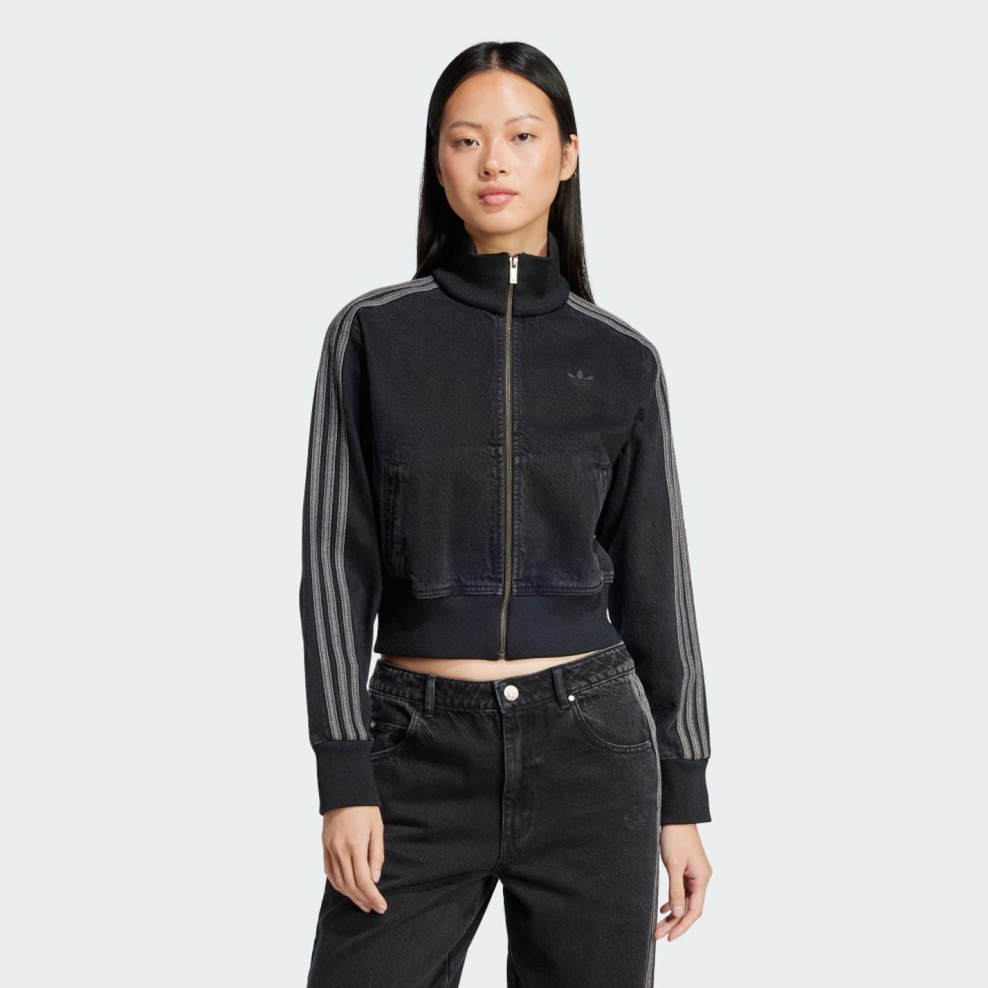 adidas阿迪达斯三叶草短款立领牛仔夹克外套女新款JD2570 JD3110
