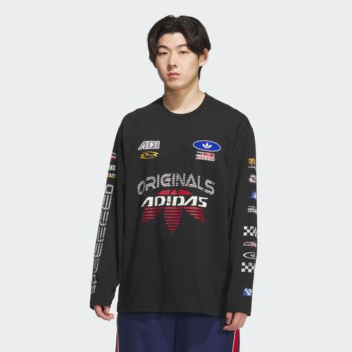 阿迪达斯秋季新款男子三叶草赛车风棉质上衣长袖T恤KH1199 KH1200