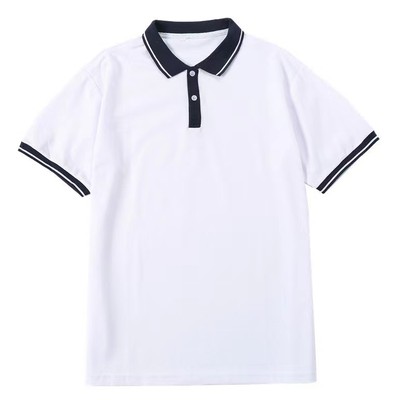 中学生校服纯棉短袖夏季儿童POLO衫T恤白色翻领中大童小学生校服